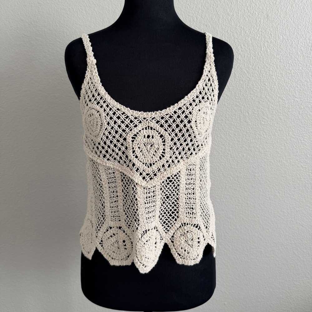 Small Crochet Tank Top Knit Festival Boho Coastal Hippie Rachel Zoe